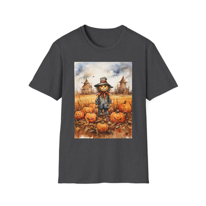 Autumn Scarecrow T-Shirt, Fall Halloween Tee, Pumpkin Patch Shirt, Unisex Graphic Top, Cozy Harvest Apparel
