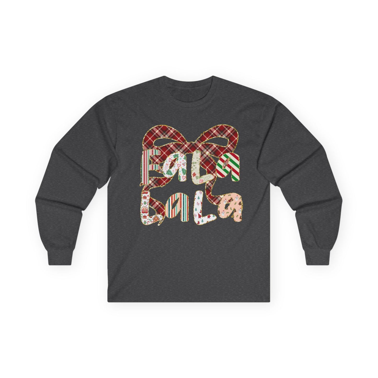 Long Sleeve Tee — Retro Plaid ‘Be Mine’ Valentine Heart Graphic