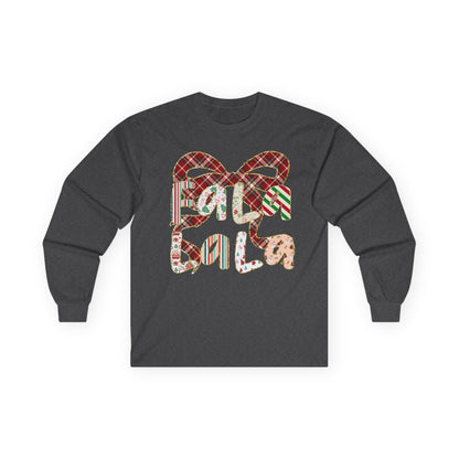 Long Sleeve Tee — Retro Plaid ‘Be Mine’ Valentine Heart Graphic