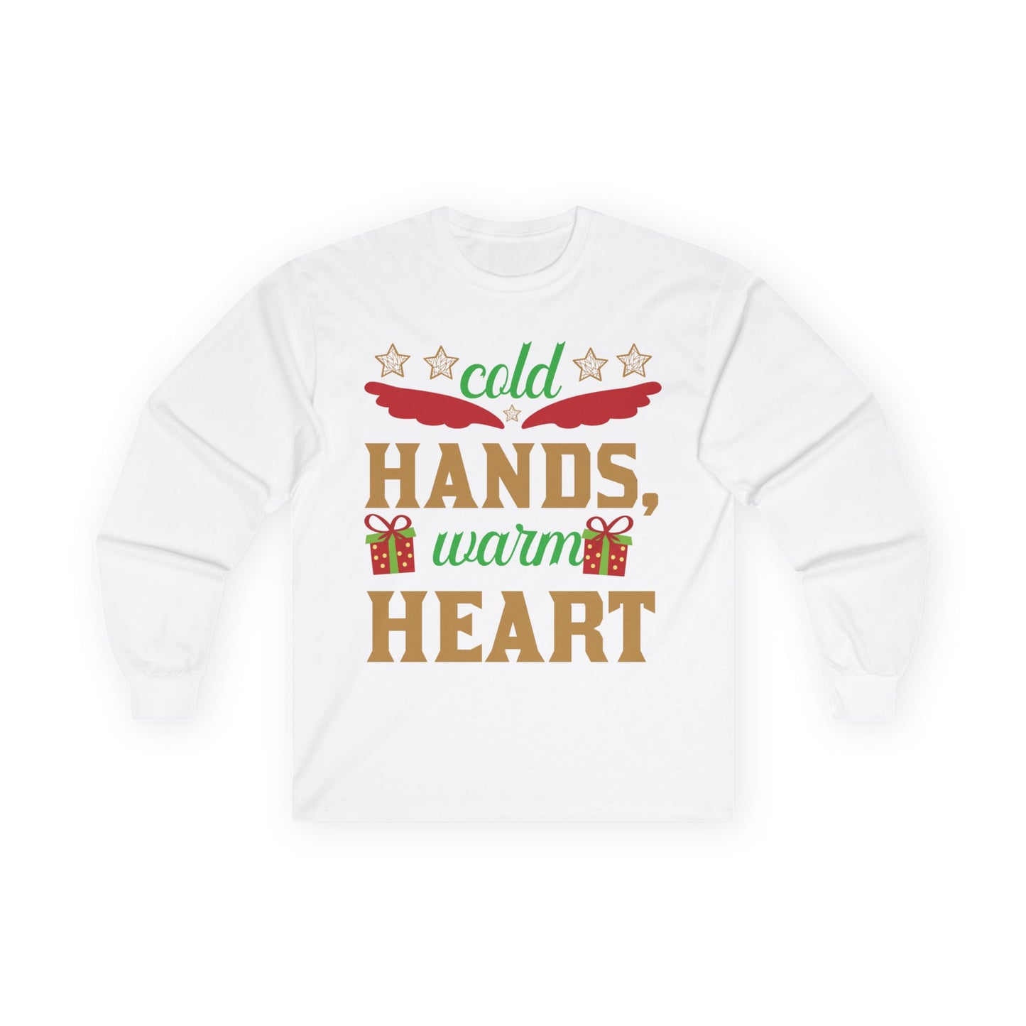 Unisex Long Sleeve Tee - "Cold Hands, Warm Heart" - Cozy Shirt, Holiday Gift, Winter Fashion, Xmas Apparel, Warm Wishes