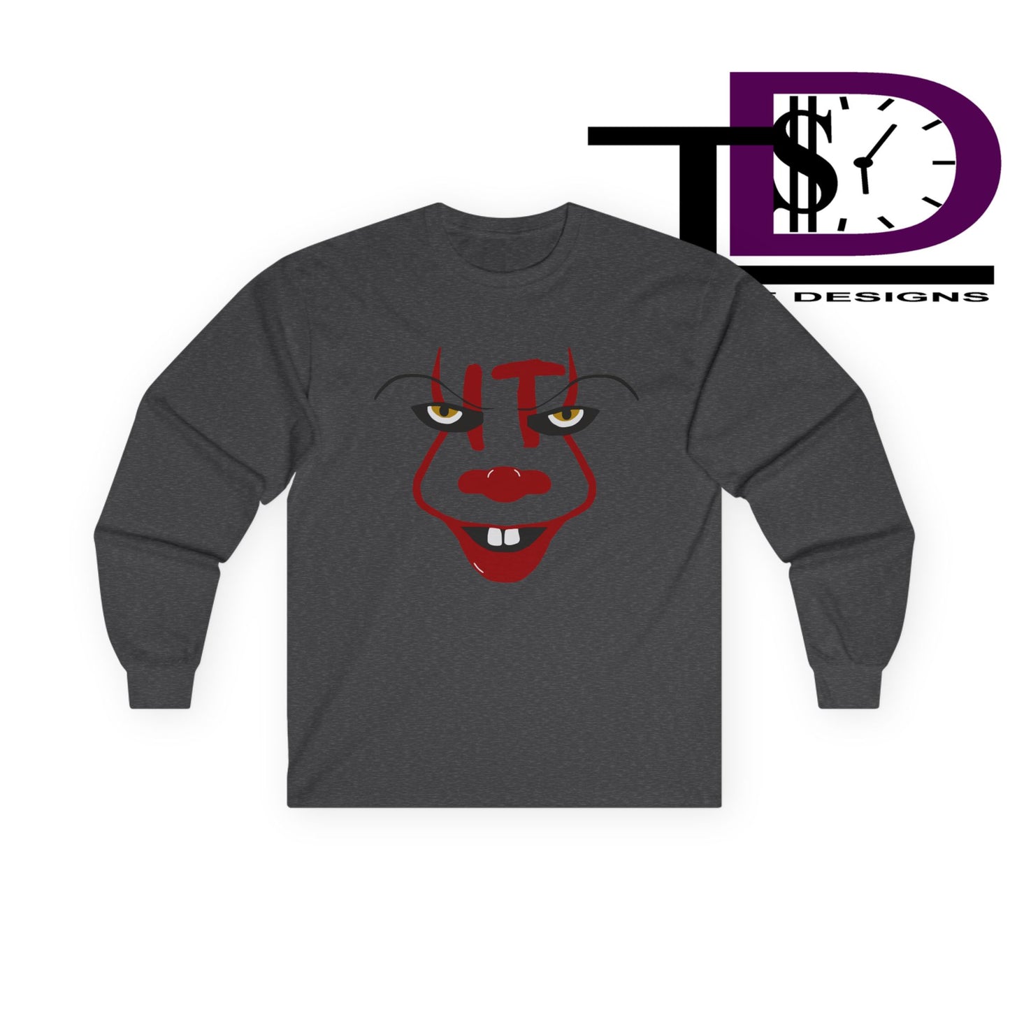 Creepy Clown Long Sleeve Tee, Unisex Halloween Shirt, Funny Costume Top, Fall Celebration Apparel, Spooky Graphic Tee, Horror Fan Gift