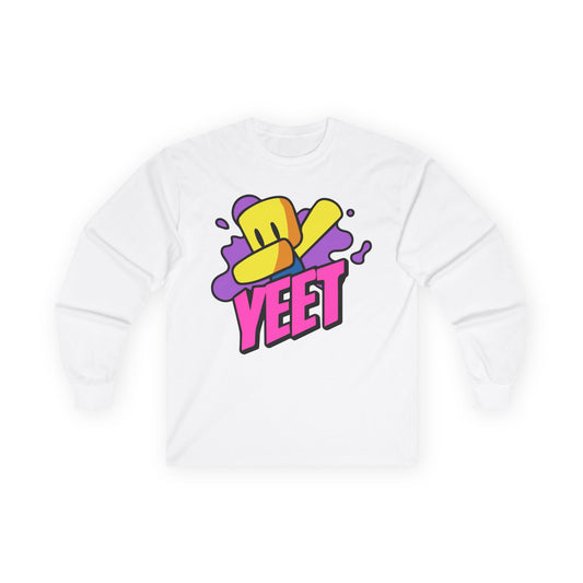 Yeet Graphic Long Sleeve Tee — Bold Cartoon Hat Streetwear