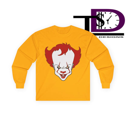Pennywise Inspired Long Sleeve Tee, Horror Shirt, Movie Merch, Unisex Halloween Apparel, Scary Graphic Tee, Costume Top