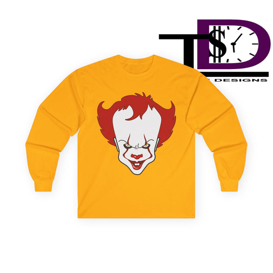 Pennywise Inspired Long Sleeve Tee, Horror Shirt, Movie Merch, Unisex Halloween Apparel, Scary Graphic Tee, Costume Top