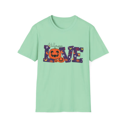 Halloween Love Graphic Tee, Unisex Softstyle T-Shirt for Fall, Halloween Party Shirt, Spooky Season Apparel, Gift for Pumpkin Lover