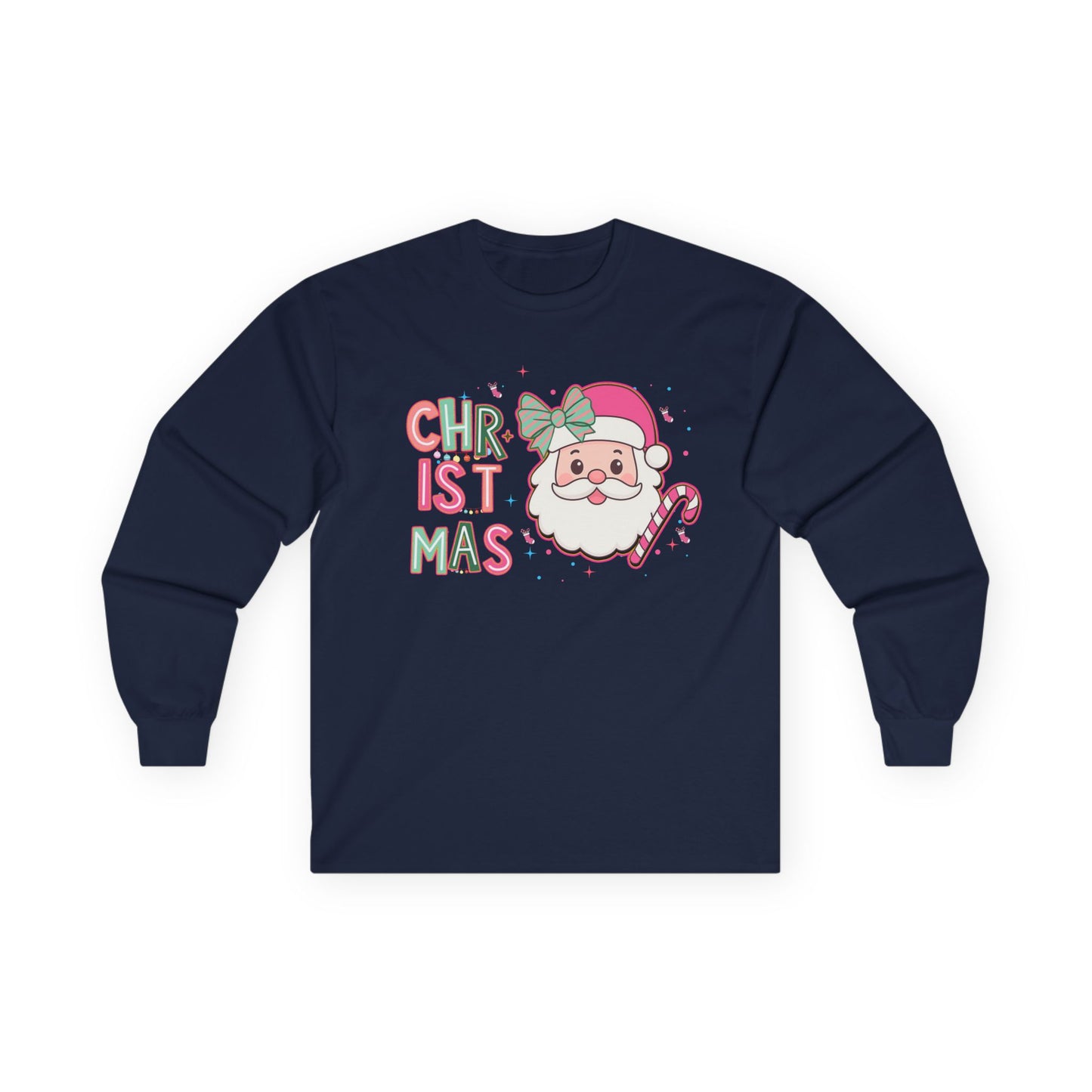 Christmas Santa Face Long Sleeve Tee — Cute Pastel Holiday Shirt