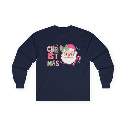 Christmas Santa Face Long Sleeve Tee — Cute Pastel Holiday Shirt