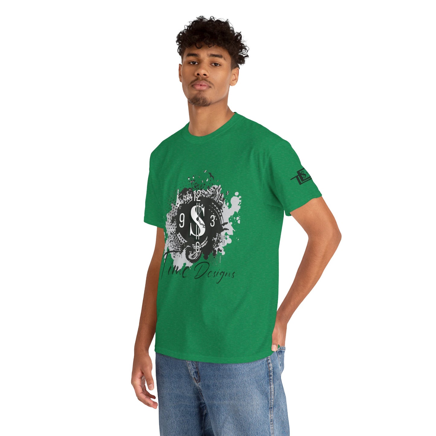 Unisex Heavy Cotton Tee - Time Designs Dollar Clock Graphic T-Shirt