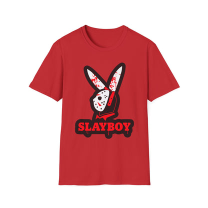 Slayboy Graphic Tee, Unisex Softstyle T-Shirt for Horror Fans, Cosplay Outfit, Halloween Costume, Casual Streetwear