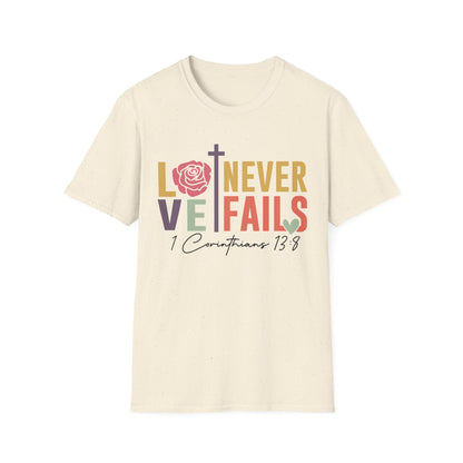 Faith-Inspired Unisex T-Shirt - "Love Never Fails" - Christian Apparel, Gift for Friends, Inspirational Wear, Bible Verse Tee