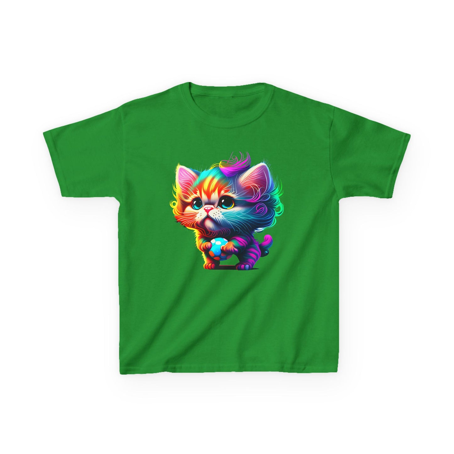 Colorful Cartoon Cat Kids Heavy Cotton Tee - Fun & Playful Design