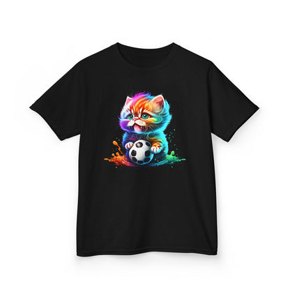 Colorful Cat Soccer Tee for Kids - Fun and Playful Design