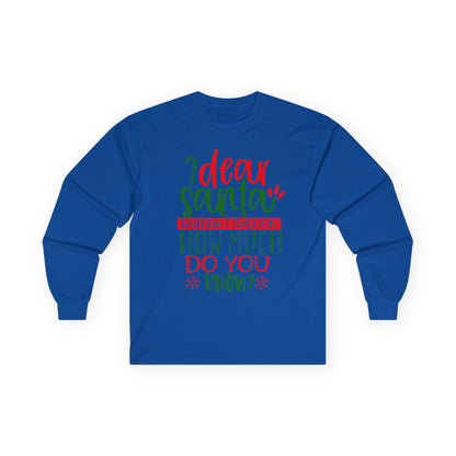 Unisex Holiday Long Sleeve Tee - 'Dear Santa, How Much Do You Know?' Christmas Shirt, Xmas Gift, Cozy Winter Wear, Fun Holiday Apparel