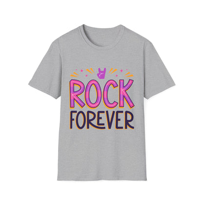 Rock Forever Unisex Softstyle T-Shirt, Music Lover Tee, Gift for Musicians, Festival Apparel, Rock Band T-Shirt