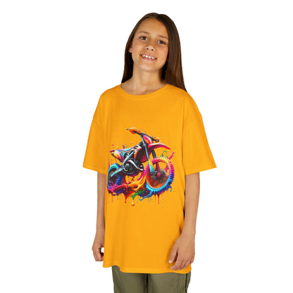 Kids' Motorcycle Graphic Tee - Vibrant Splash Design