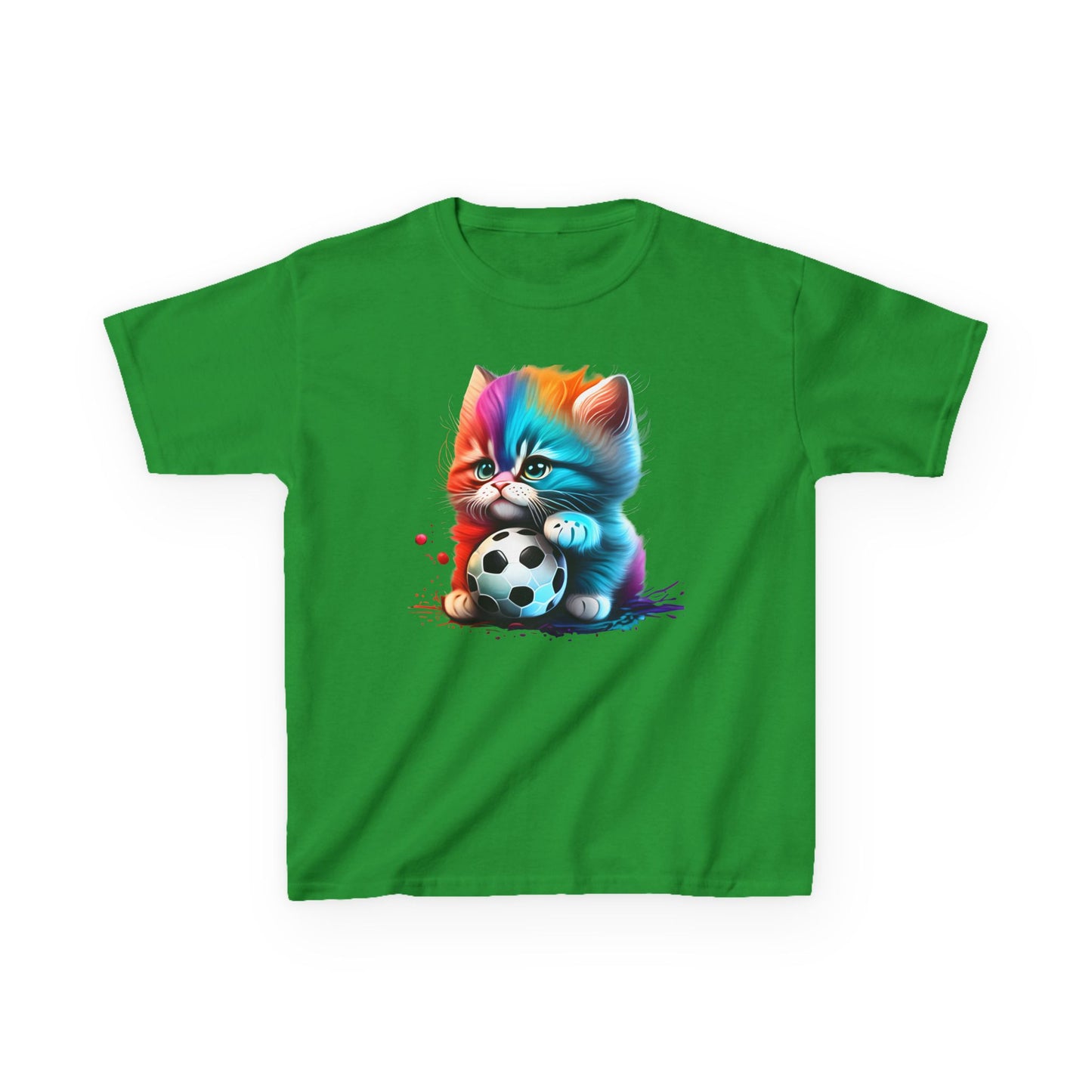 Colorful Cat Soccer Kids Tee - Fun & Playful Design for Young Animal Lovers