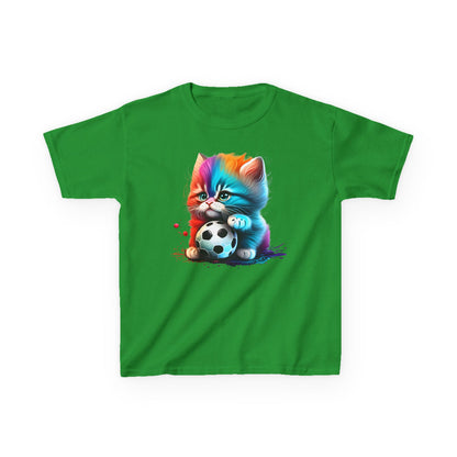 Colorful Cat Soccer Kids Tee - Fun & Playful Design for Young Animal Lovers
