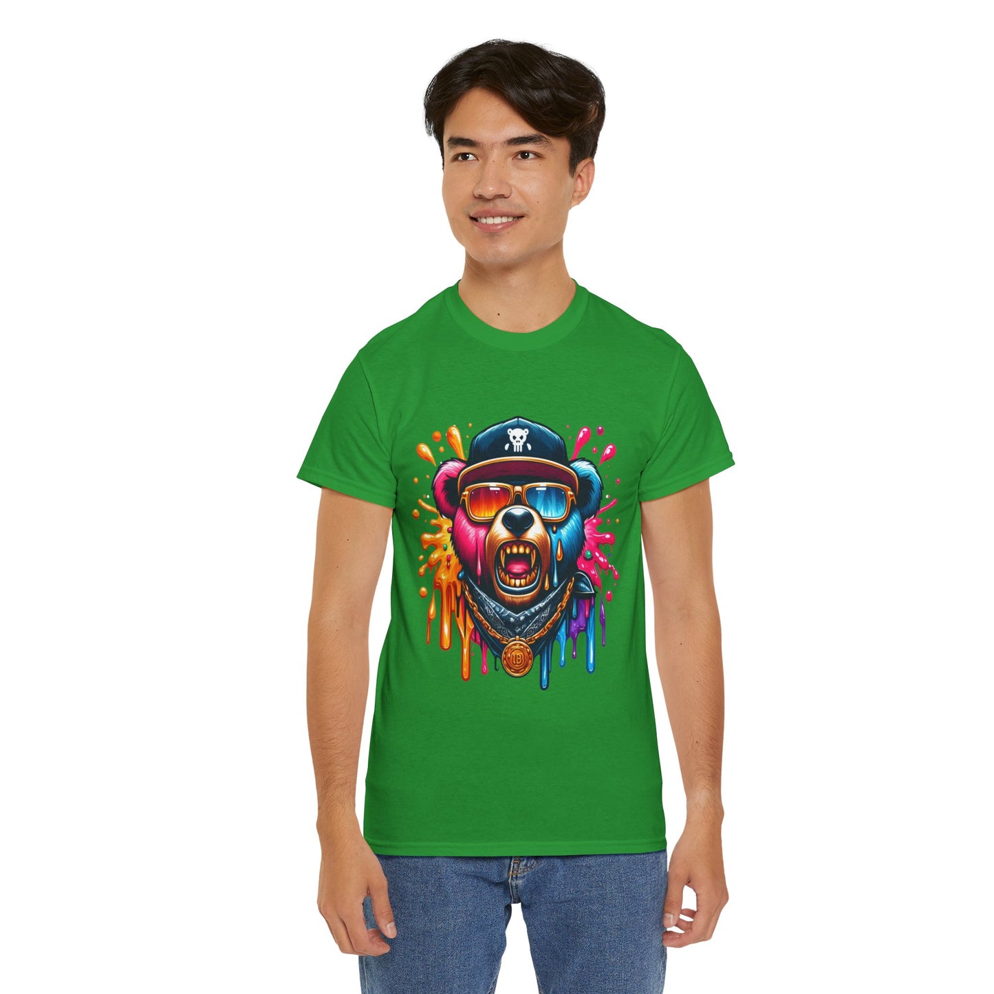 Vibrant Bear Graphic Unisex Heavy Cotton Tee - Casual Streetwear for Everyday Style