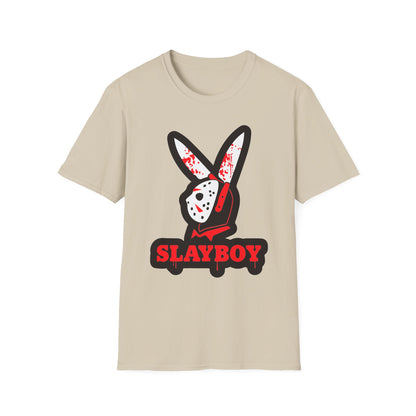 Slayboy Graphic Tee, Unisex Softstyle T-Shirt for Horror Fans, Cosplay Outfit, Halloween Costume, Casual Streetwear
