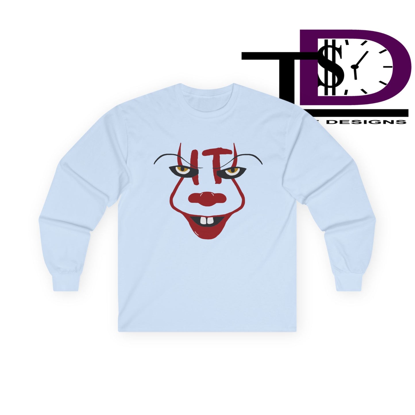 Creepy Clown Long Sleeve Tee, Unisex Halloween Shirt, Funny Costume Top, Fall Celebration Apparel, Spooky Graphic Tee, Horror Fan Gift