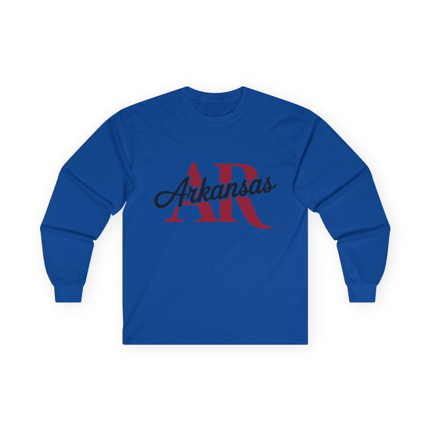 Arkansas AR Script Long Sleeve Tee — State Pride Graphic Shirt