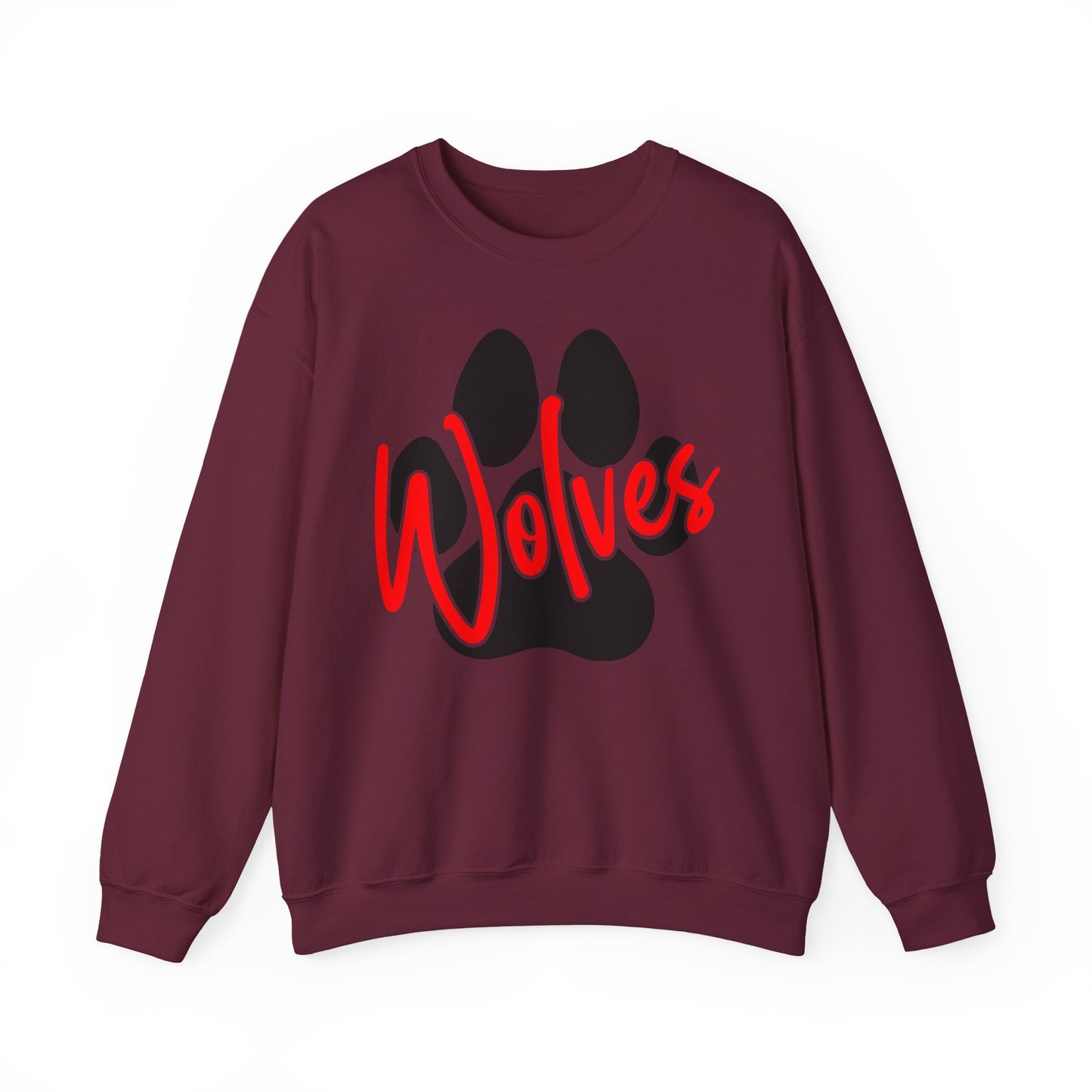 Wolves Paw Crewneck Sweatshirt — Red Script School Spirit