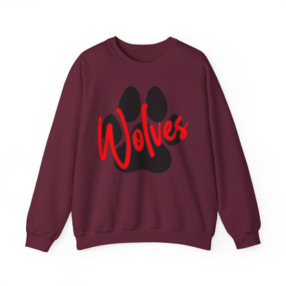 Wolves Paw Crewneck Sweatshirt — Red Script School Spirit