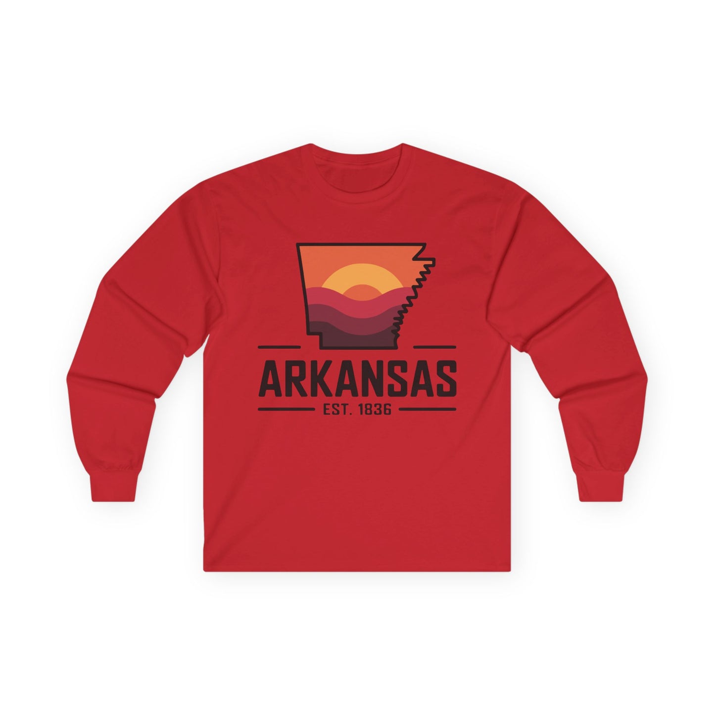 Arkansas Sunset State Long Sleeve Tee — EST. 1836 Retro Graphic