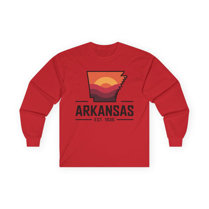 Arkansas Sunset State Long Sleeve Tee — EST. 1836 Retro Graphic