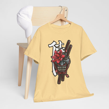 Unisex Heavy Cotton Tee - Floral Samurai Mask Design
