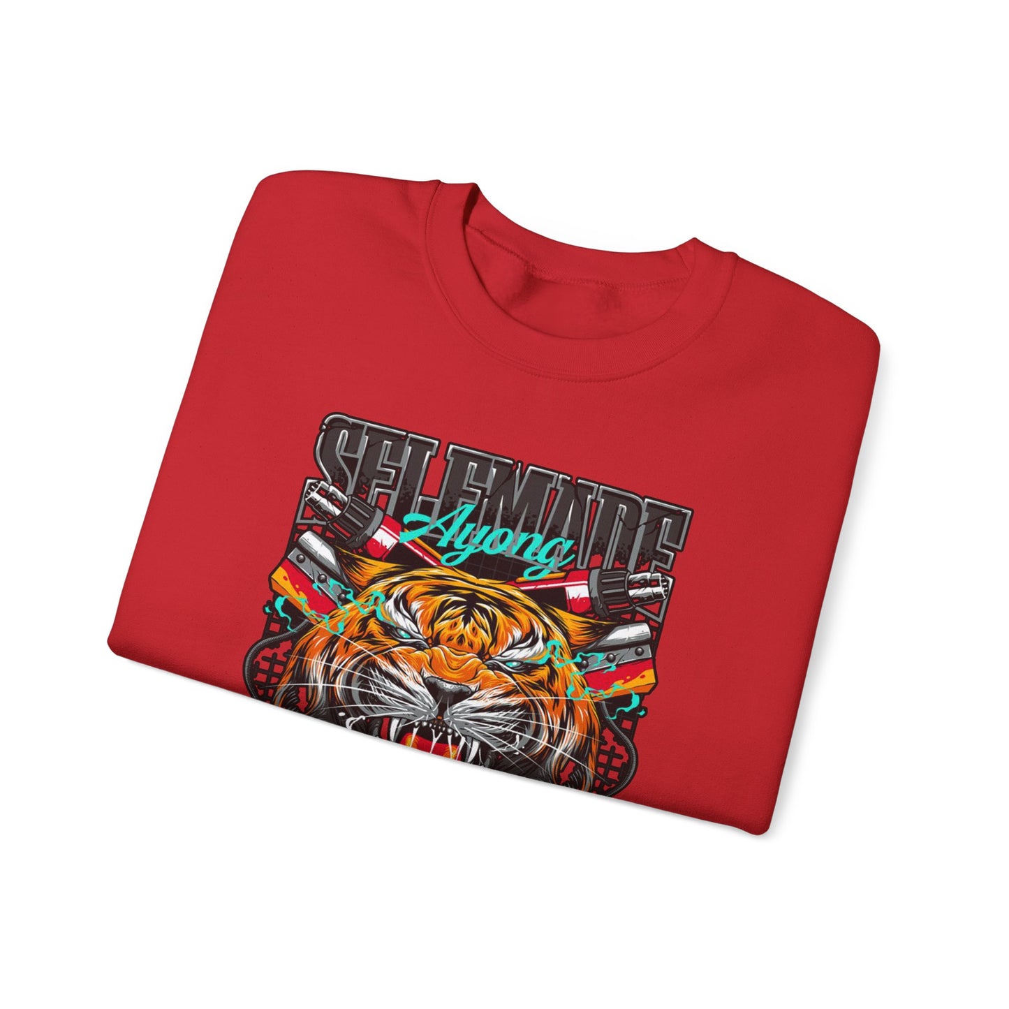 Crewneck Sweatshirt — Bold Roaring Tiger Graphic with 'Ayoung' Ribbon