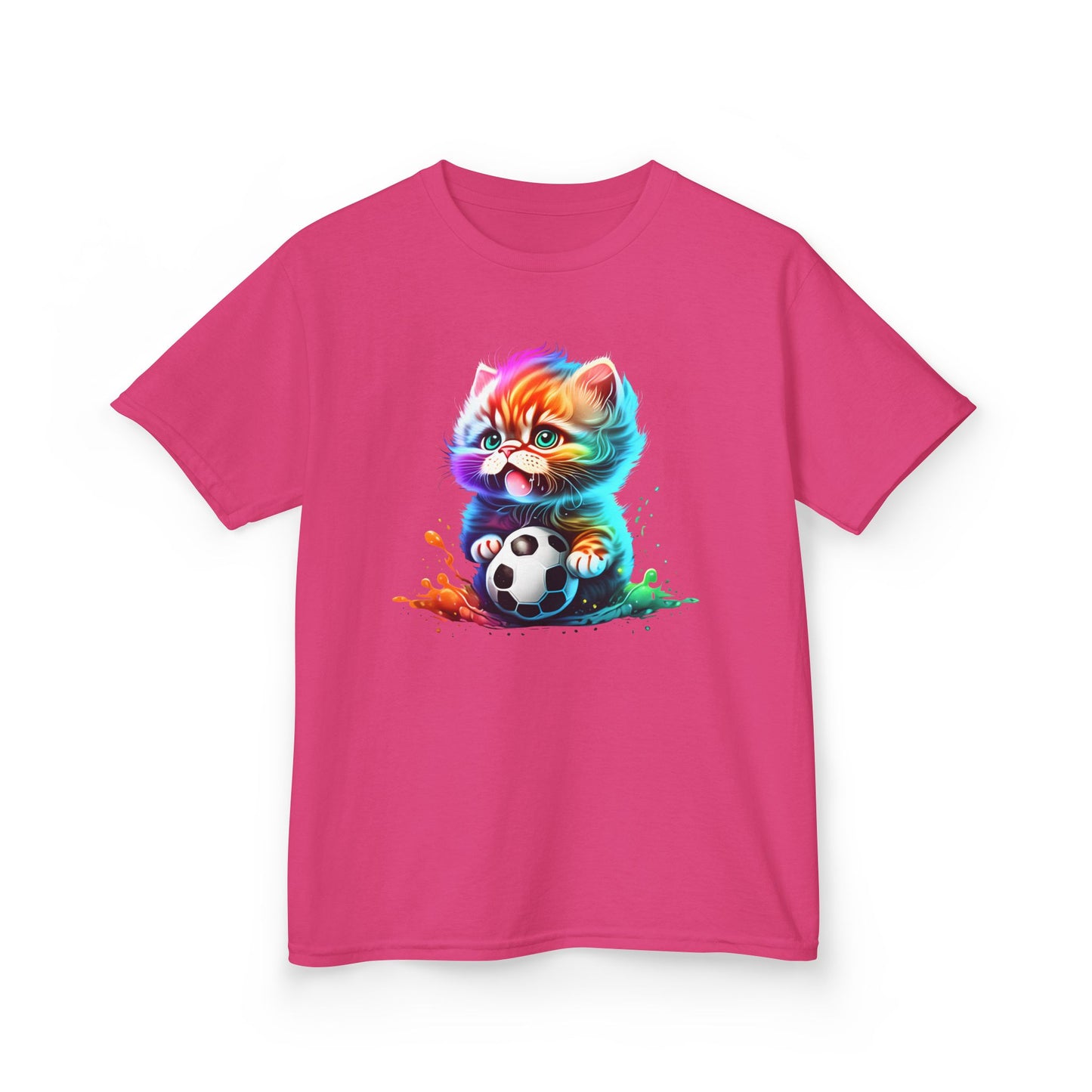 Colorful Cat Soccer Tee for Kids - Fun and Playful Design