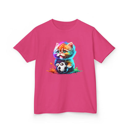 Colorful Cat Soccer Tee for Kids - Fun and Playful Design
