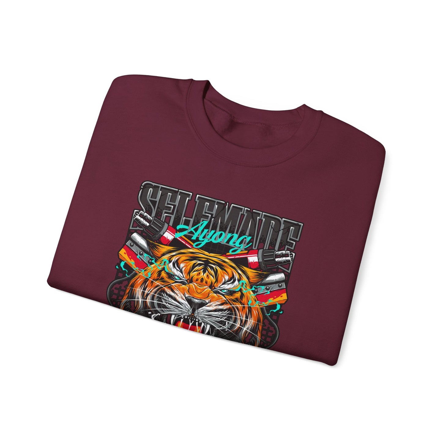 Crewneck Sweatshirt — Bold Roaring Tiger Graphic with 'Ayoung' Ribbon