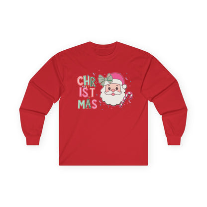 Christmas Santa Face Long Sleeve Tee — Cute Pastel Holiday Shirt
