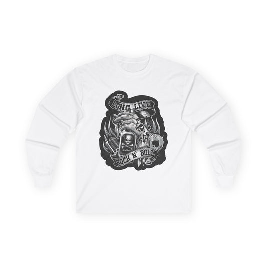 Rock 'N' Roll Skull Long Sleeve Tee — 'Young & Live' Vintage Motorcycle Design