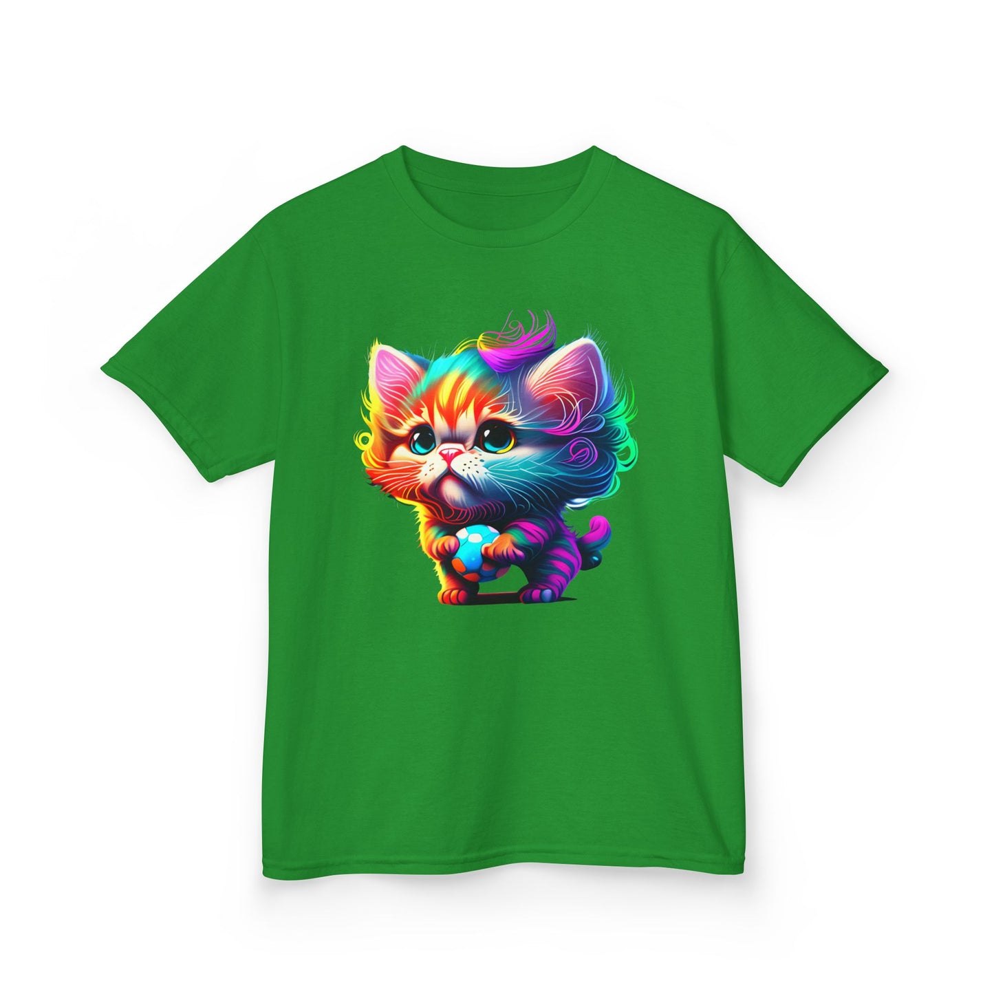 Colorful Cartoon Cat Kids Heavy Cotton Tee - Fun & Playful Design