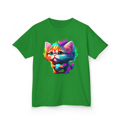 Colorful Cartoon Cat Kids Heavy Cotton Tee - Fun & Playful Design