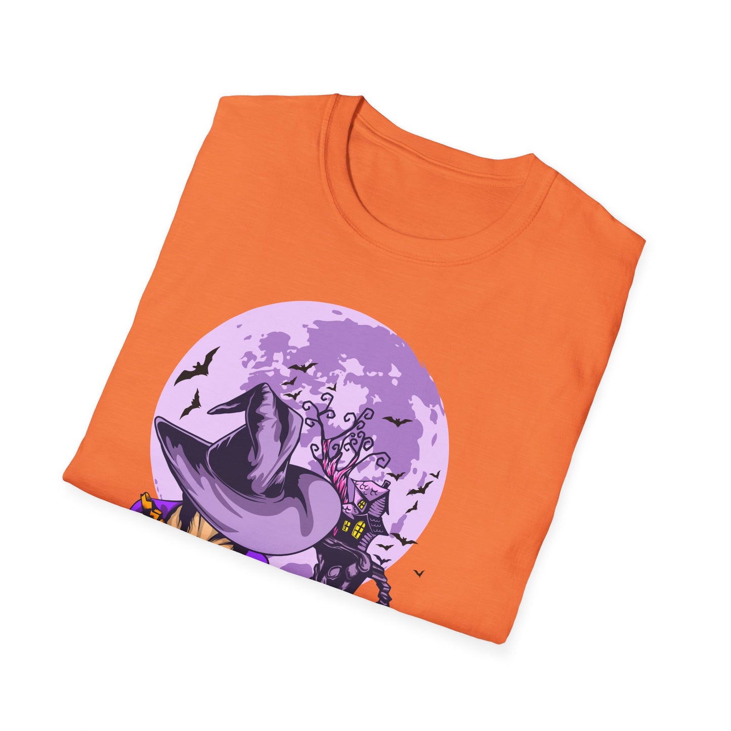 Halloween Witch T-Shirt, Unisex Softstyle Tee, Spooky Season Apparel, Pumpkin Graphic Shirt, Trick or Treat Shirt
