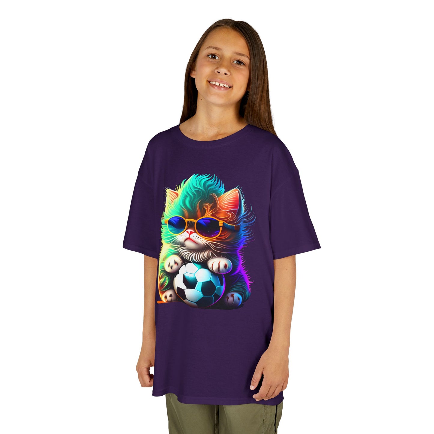 Cool Cat Soccer Kids Tee - Fun Heavy Cotton T-Shirt for Young Sports Fans