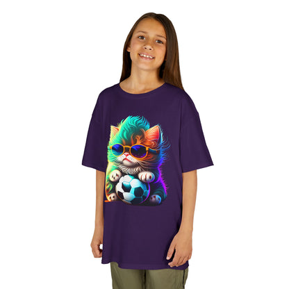 Cool Cat Soccer Kids Tee - Fun Heavy Cotton T-Shirt for Young Sports Fans