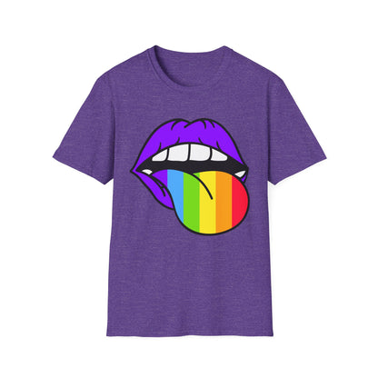 Pride Graphic Tee, Rainbow Mouth Design T-Shirt, Unisex Softstyle Shirt, LGBTQ+ Apparel, Fun Casual Wear, Birthday Gift