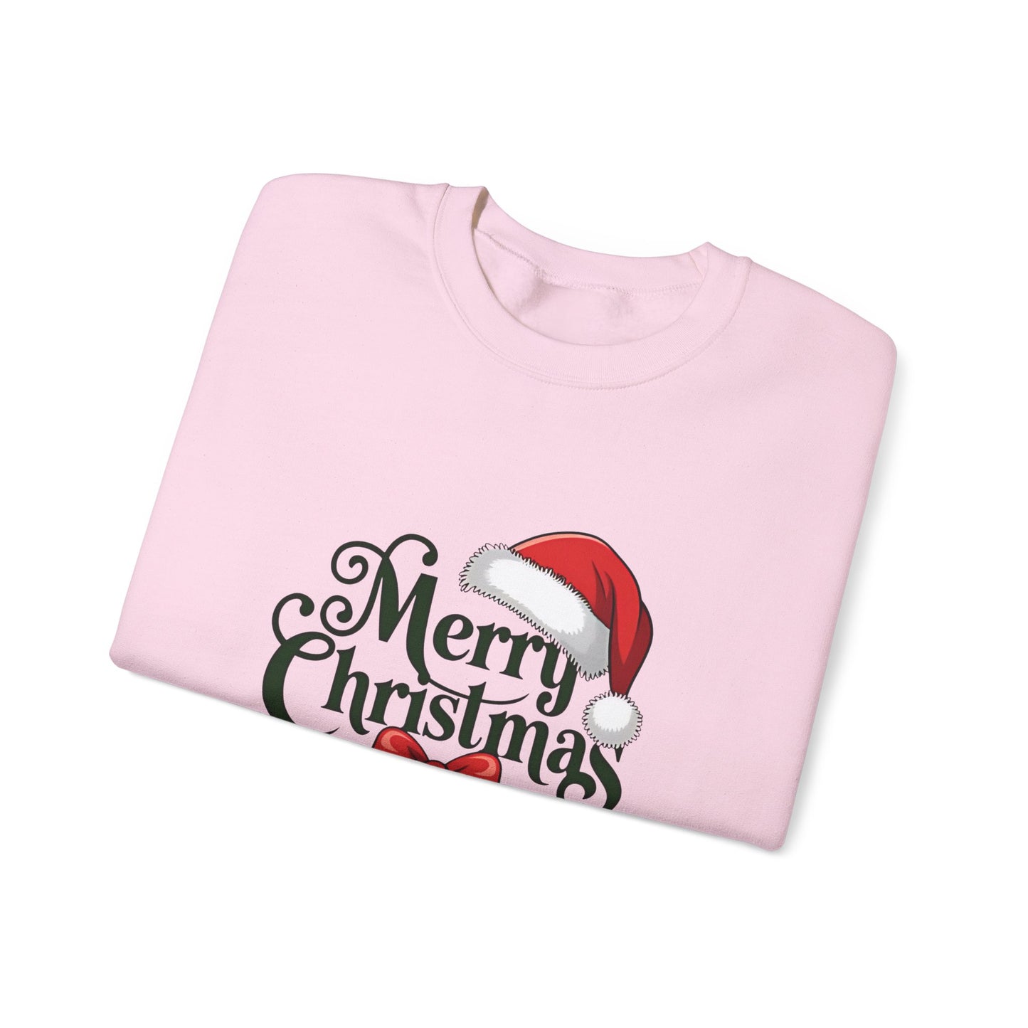 Christmas Crewneck Sweatshirt — "Merry Christmas" Santa Hat & Bells Holiday Sweatshirt