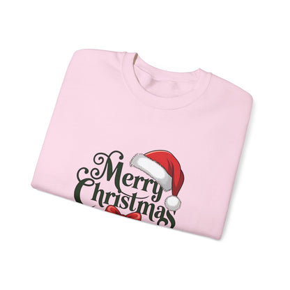 Christmas Crewneck Sweatshirt — "Merry Christmas" Santa Hat & Bells Holiday Sweatshirt