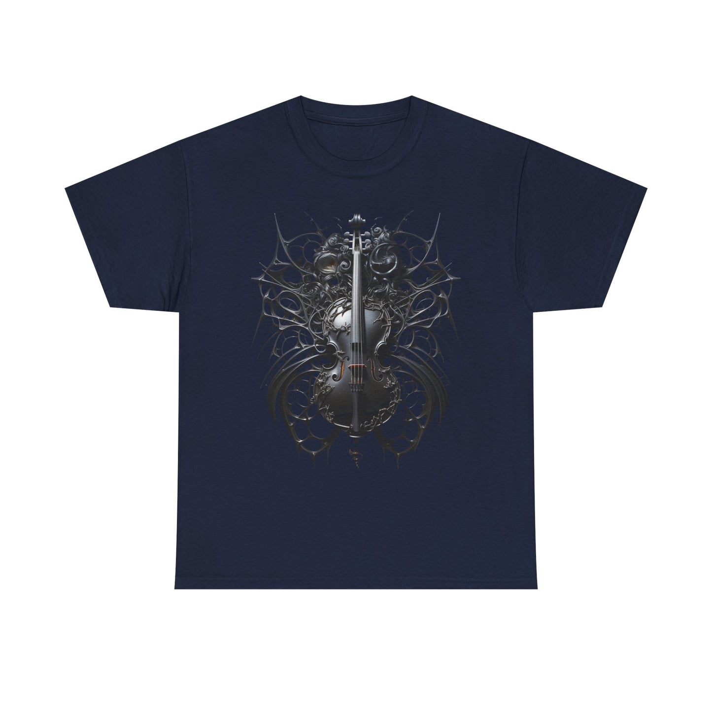 Heavy Cotton Tee with Gothic Violin Design - Perfect for Music Lovers