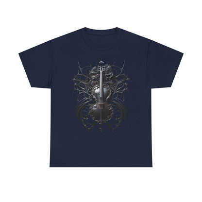 Heavy Cotton Tee with Gothic Violin Design - Perfect for Music Lovers