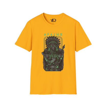 Apache Warrior Graphic T-Shirt, Softstyle Tee, Unisex Casual Wear, Festival Apparel, Heritage Tribute Shirt
