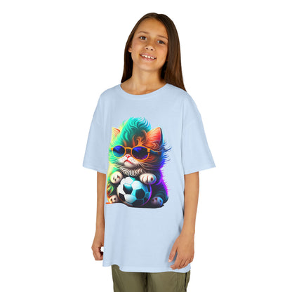 Cool Cat Soccer Kids Tee - Fun Heavy Cotton T-Shirt for Young Sports Fans