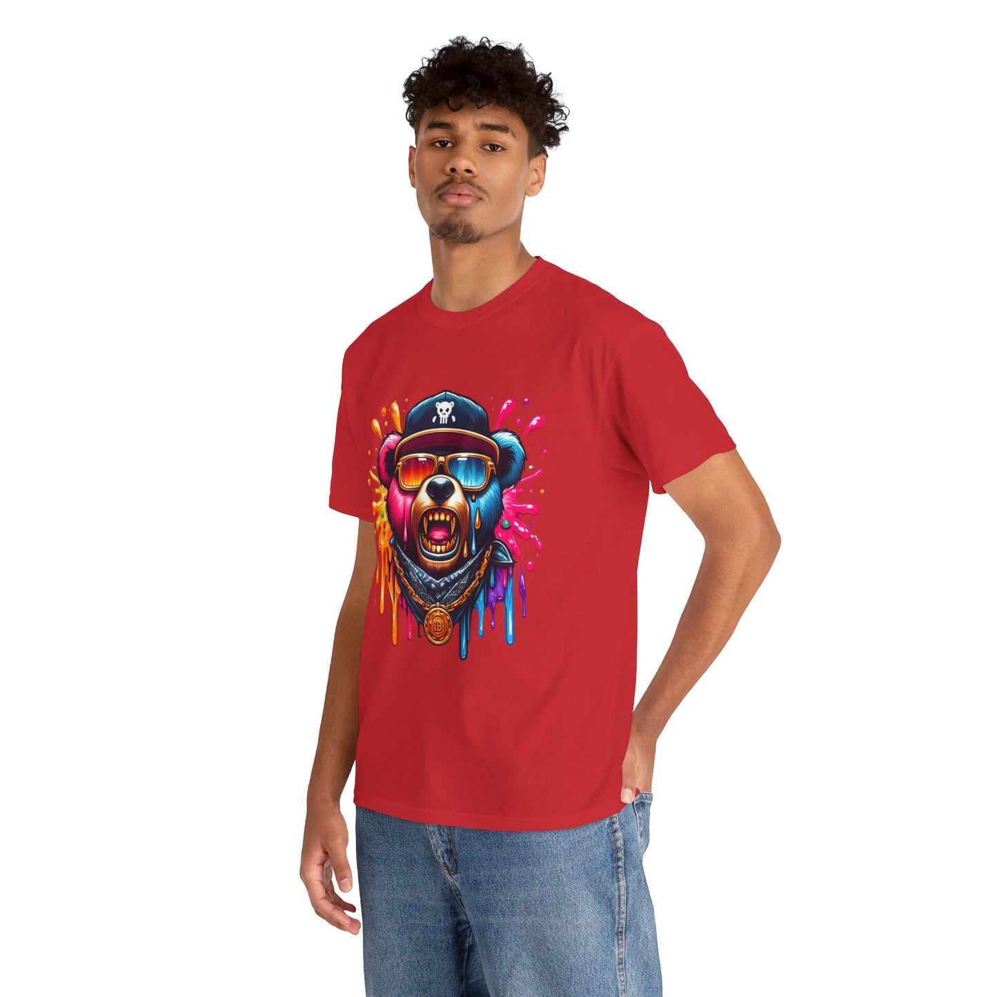 Vibrant Bear Graphic Unisex Heavy Cotton Tee - Casual Streetwear for Everyday Style