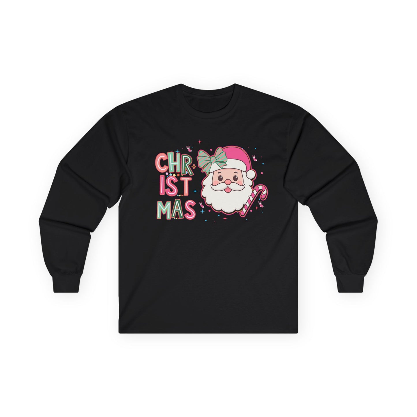 Christmas Santa Face Long Sleeve Tee — Cute Pastel Holiday Shirt